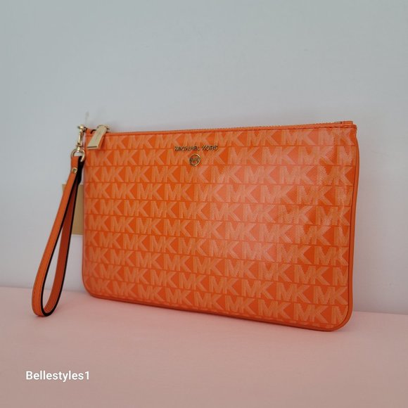 MICHAEL KORS Signature Logo Jet Set Large Top Zip Pouch/Wristlet- Apricot ⭐ - Picture 4 of 16
